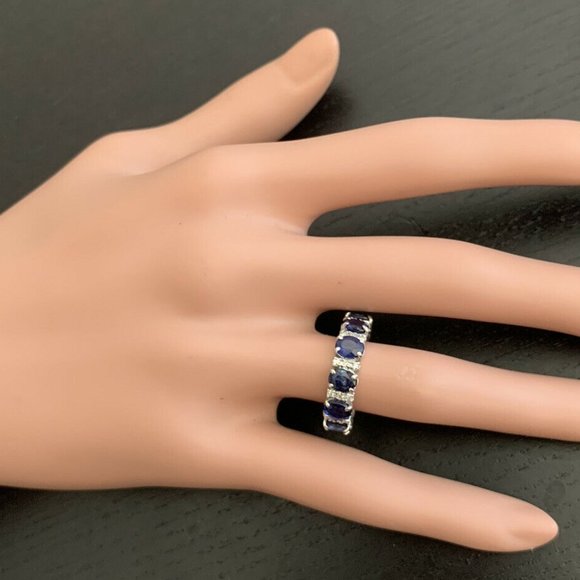 1/4ct Blue Sapphire Lab Grown Diamond Channel Set Wedding  4.90 Ct Natural Blue Sapphire 14K White Gold Ring